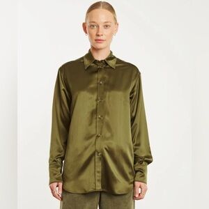 SPRWMN Olive Green Satin Button-Up Shirt